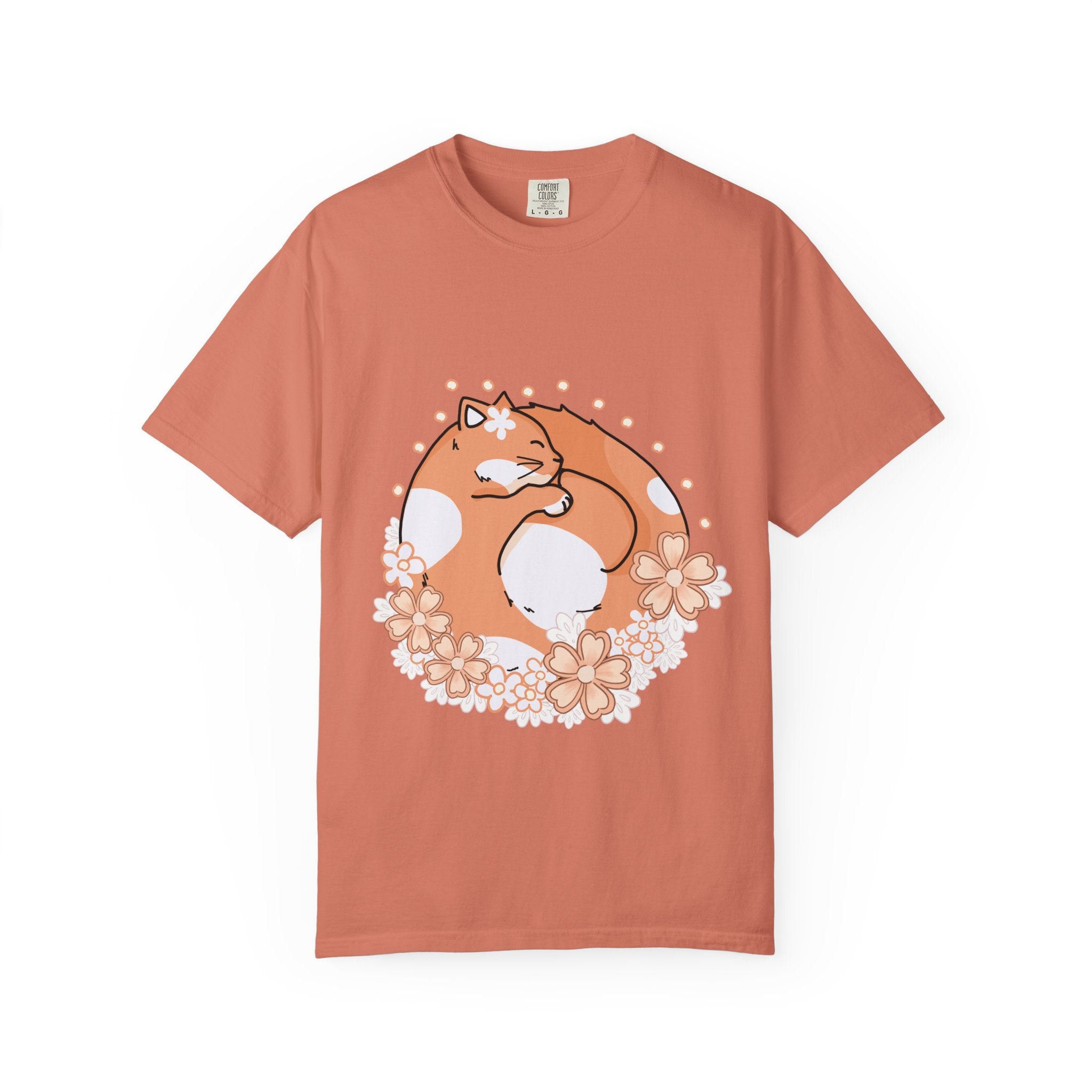 Cozy Cat Floral T-Shirt, Relaxed Vibes Shirt for Cat Lovers, Ideal Gift for Birthdays, Casual Wear, Everyday Comfort