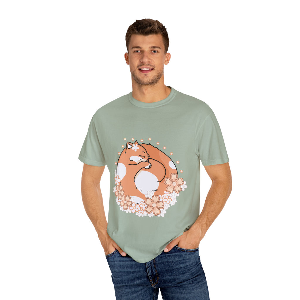 Cozy Cat Floral T-Shirt, Relaxed Vibes Shirt for Cat Lovers, Ideal Gift for Birthdays, Casual Wear, Everyday Comfort