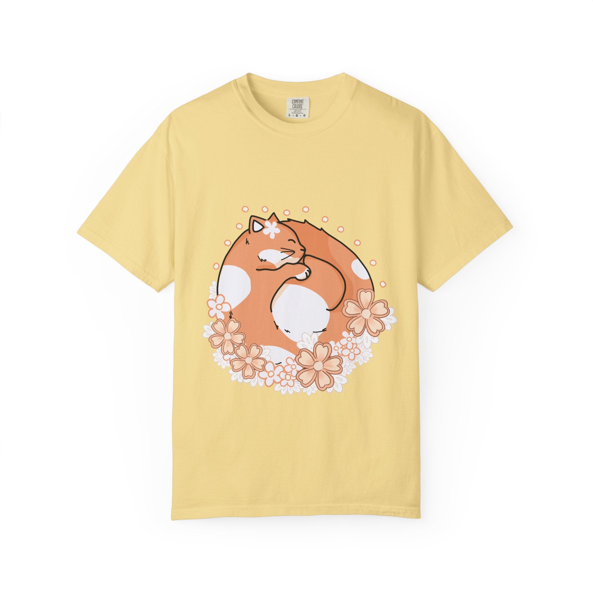 Cozy Cat Floral T-Shirt, Relaxed Vibes Shirt for Cat Lovers, Ideal Gift for Birthdays, Casual Wear, Everyday Comfort