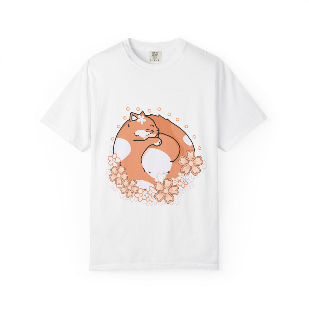 Cozy Cat Floral T-Shirt, Relaxed Vibes Shirt for Cat Lovers, Ideal Gift for Birthdays, Casual Wear, Everyday Comfort