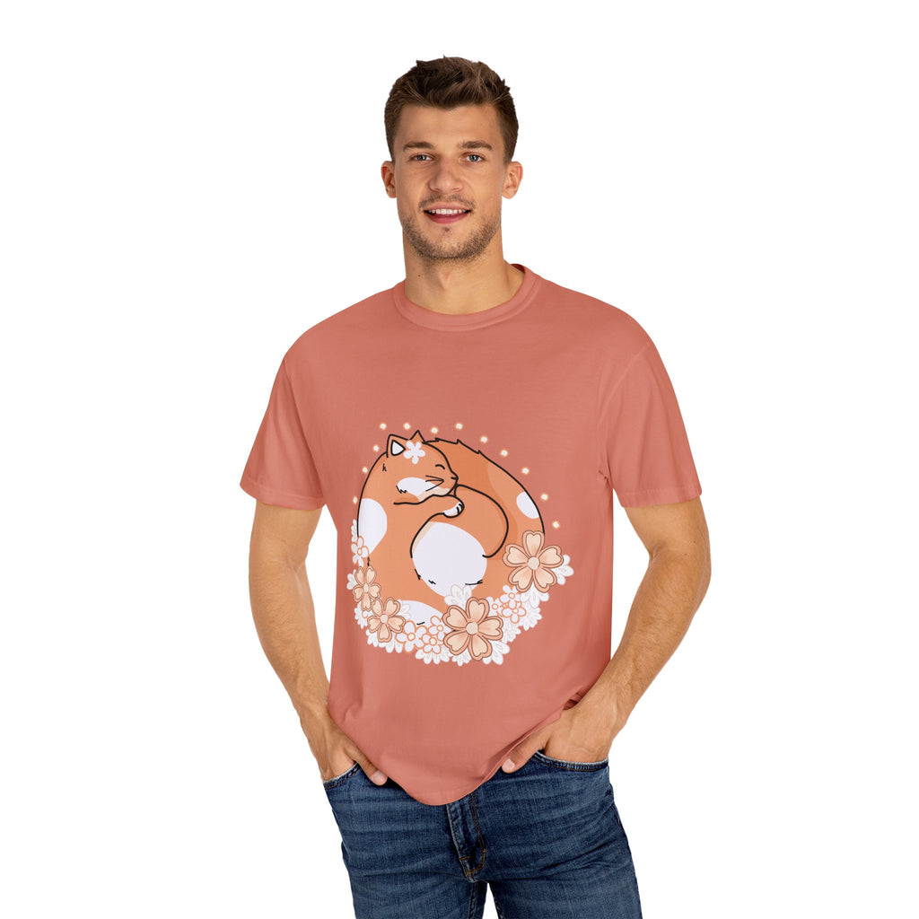 Cozy Cat Floral T-Shirt, Relaxed Vibes Shirt for Cat Lovers, Ideal Gift for Birthdays, Casual Wear, Everyday Comfort