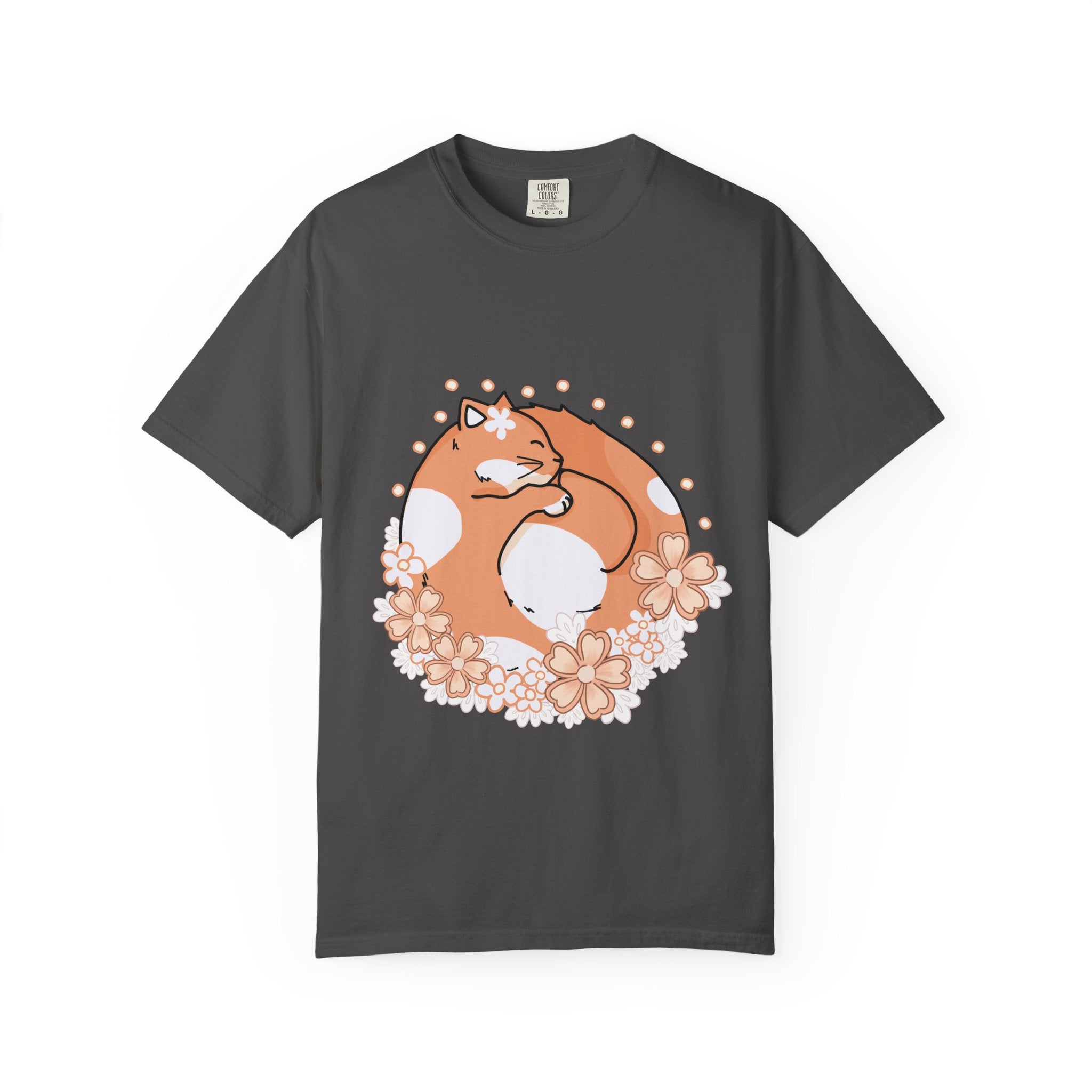 Cozy Cat Floral T-Shirt, Relaxed Vibes Shirt for Cat Lovers, Ideal Gift for Birthdays, Casual Wear, Everyday Comfort