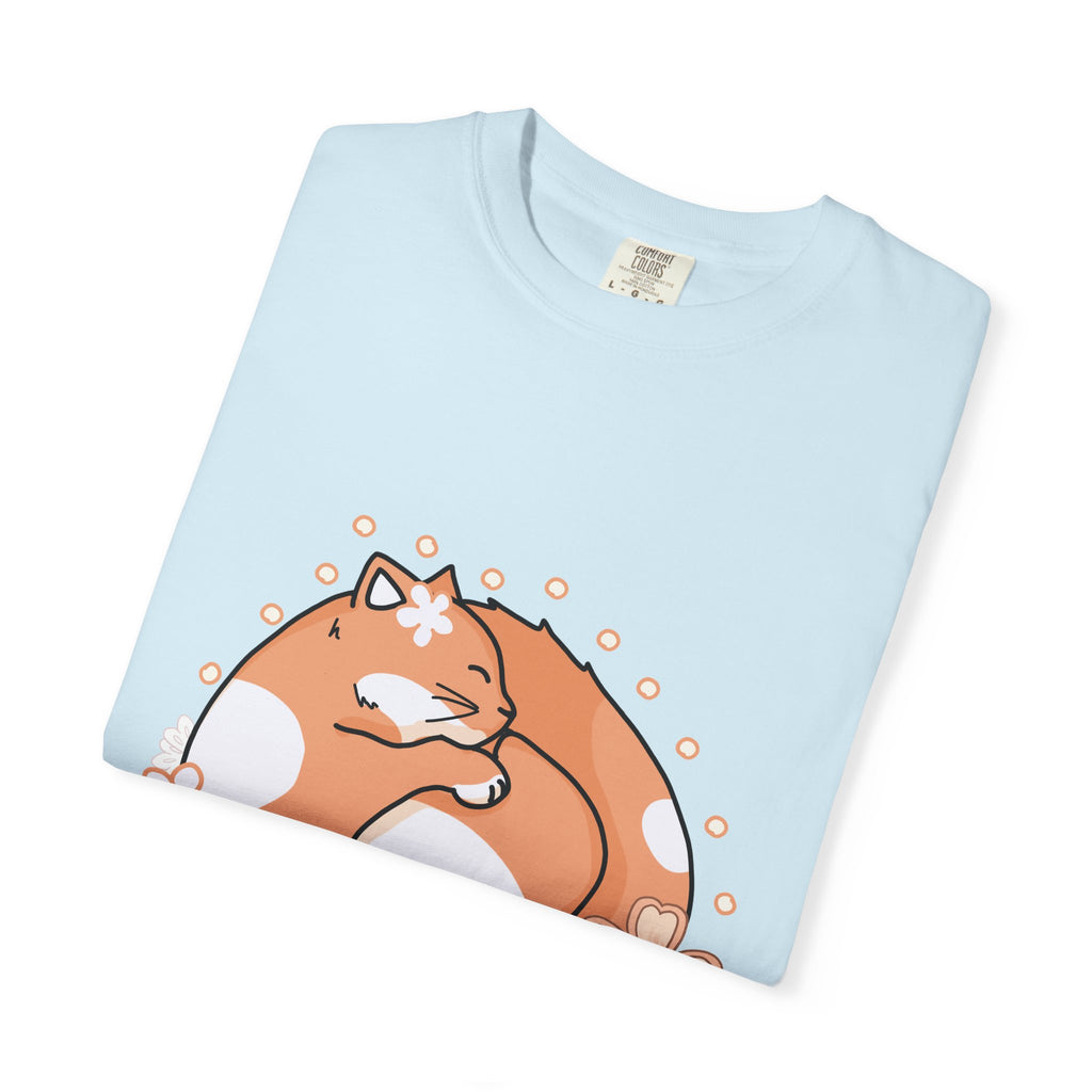 Cozy Cat Floral T-Shirt, Relaxed Vibes Shirt for Cat Lovers, Ideal Gift for Birthdays, Casual Wear, Everyday Comfort