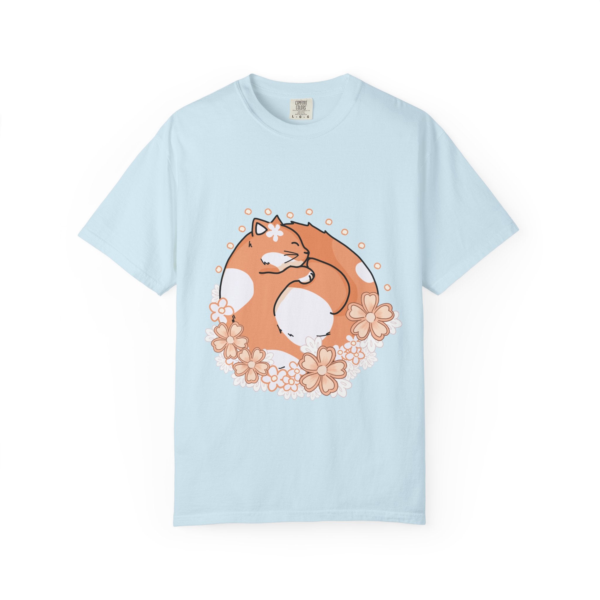 Cozy Cat Floral T-Shirt, Relaxed Vibes Shirt for Cat Lovers, Ideal Gift for Birthdays, Casual Wear, Everyday Comfort