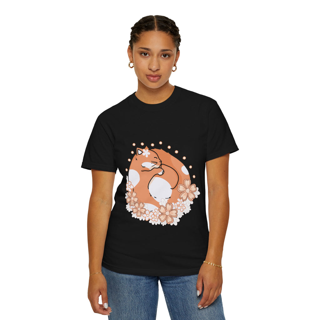 Cozy Cat Floral T-Shirt, Relaxed Vibes Shirt for Cat Lovers, Ideal Gift for Birthdays, Casual Wear, Everyday Comfort