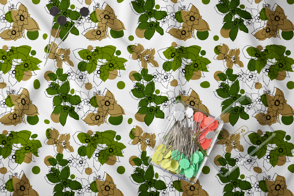 Modern Botanical Line Art Seamless Patterns | Minimalist Green & Gold Floral Digital Set | 300 DPI 12" x 12" | DIGITAL ONLY