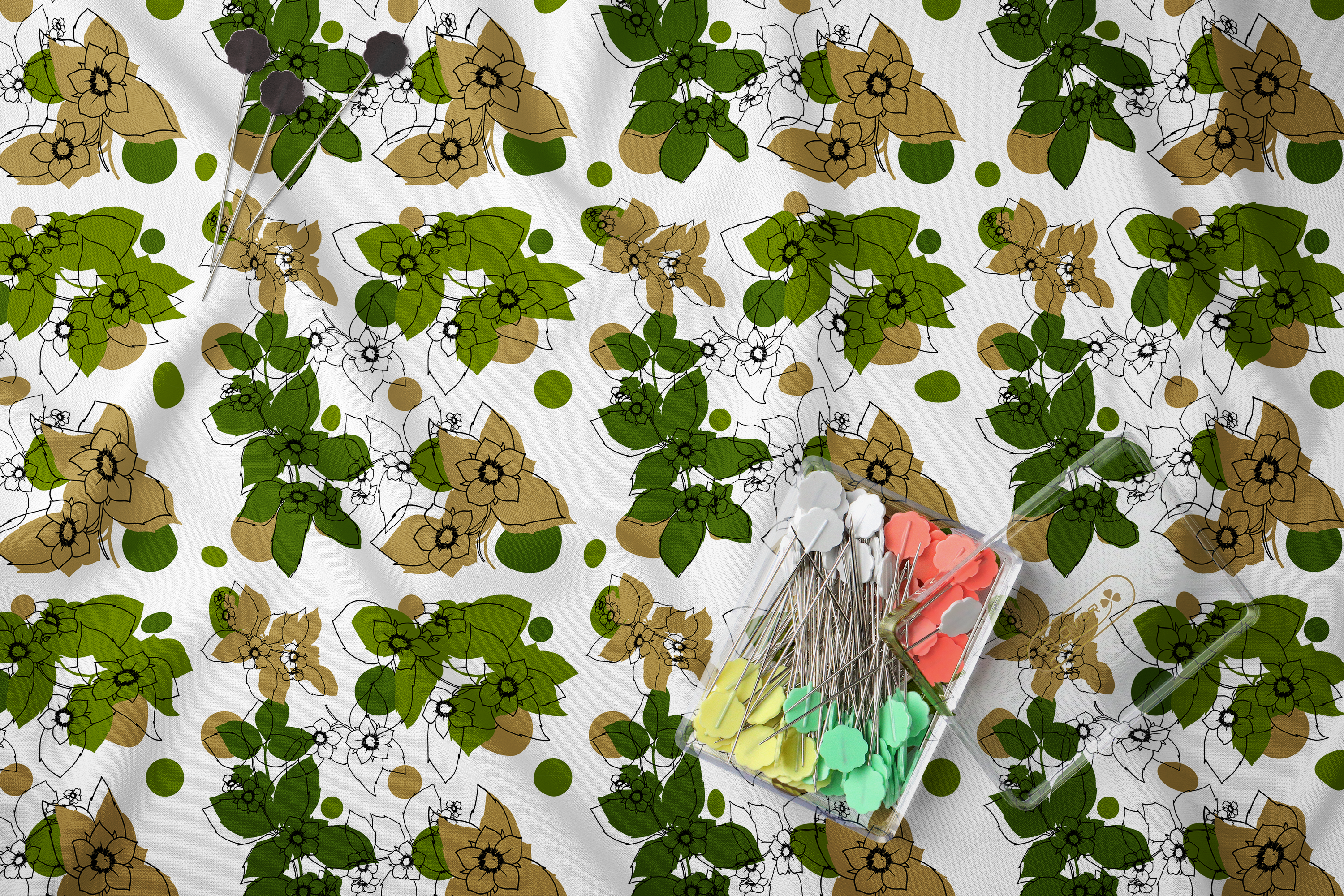 Modern Botanical Line Art Seamless Patterns | Minimalist Green & Gold Floral Digital Set | 300 DPI 12" x 12" | DIGITAL ONLY