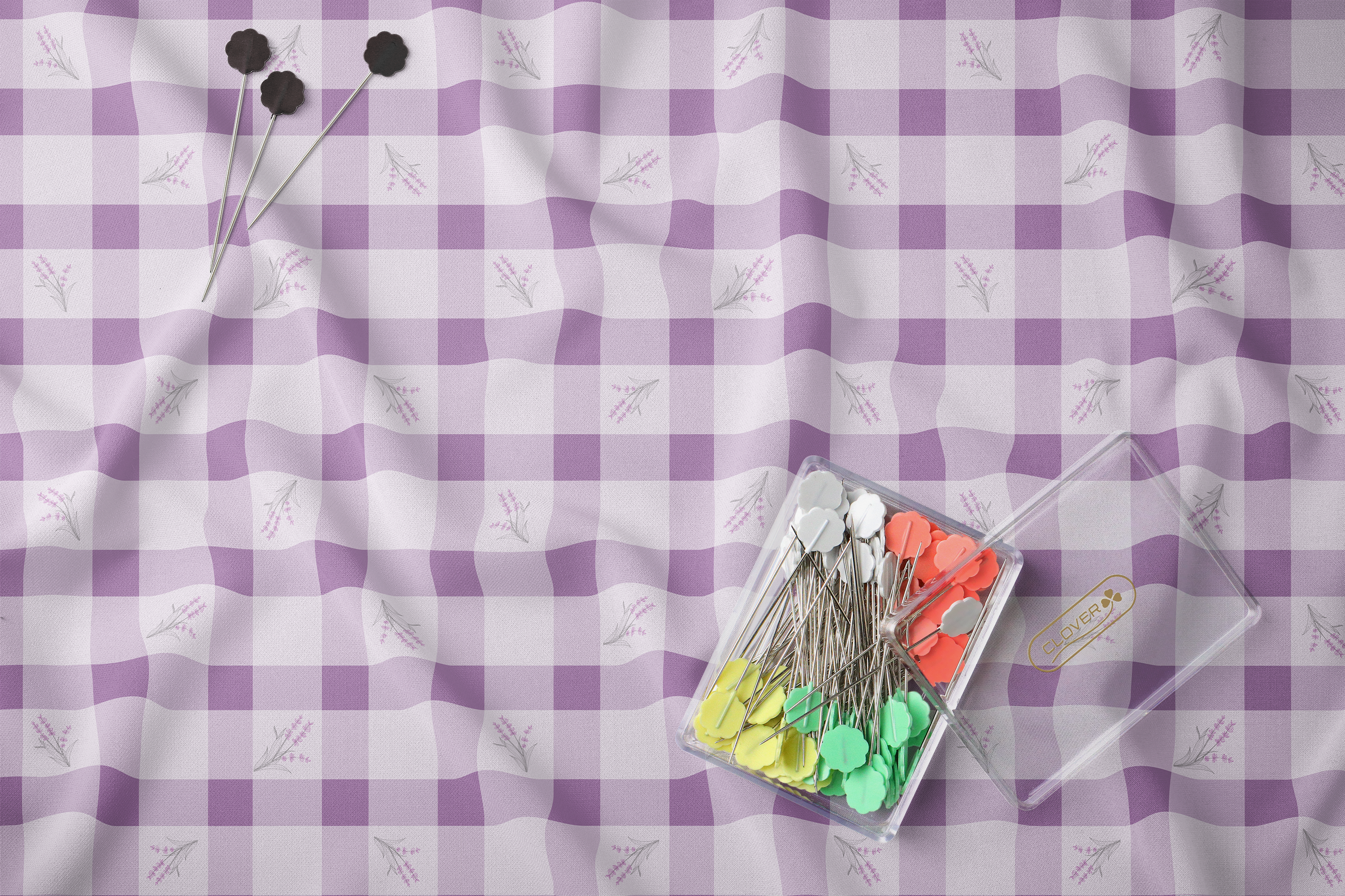 Lavender Floral Seamless Pattern Set | Purple Botanical Gingham | 300 DPI 12" x 12" | DIGITAL ONLY