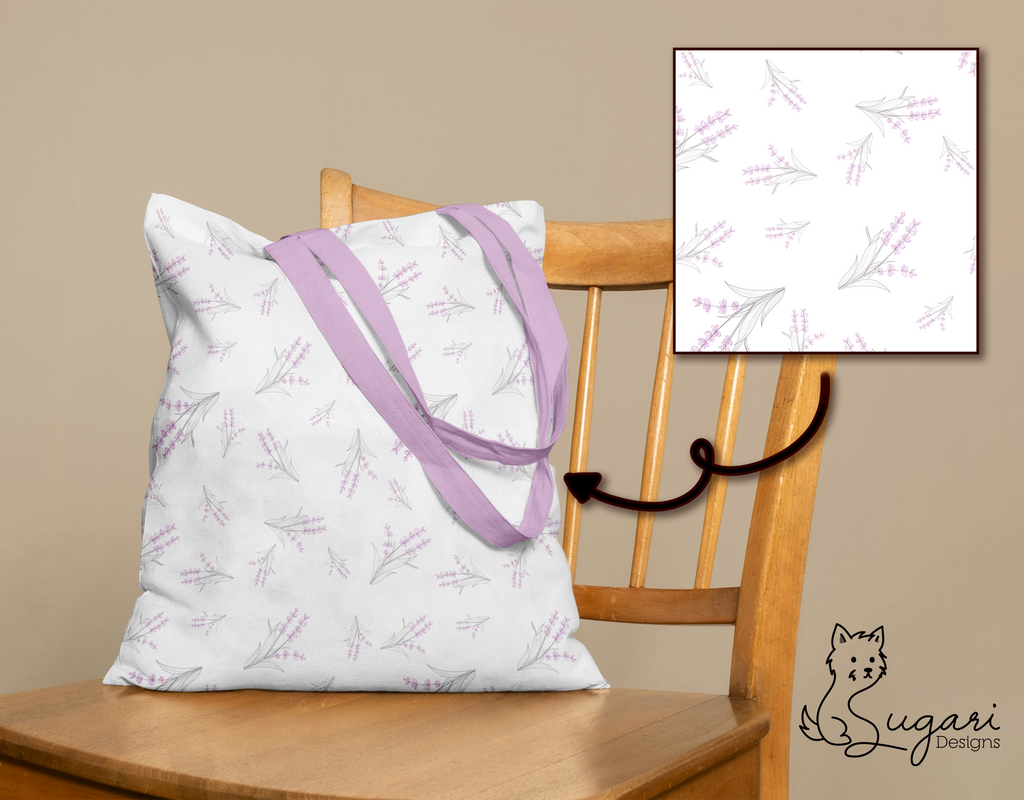 Lavender Floral Seamless Pattern Set | Purple Botanical Gingham | 300 DPI 12" x 12" | DIGITAL ONLY