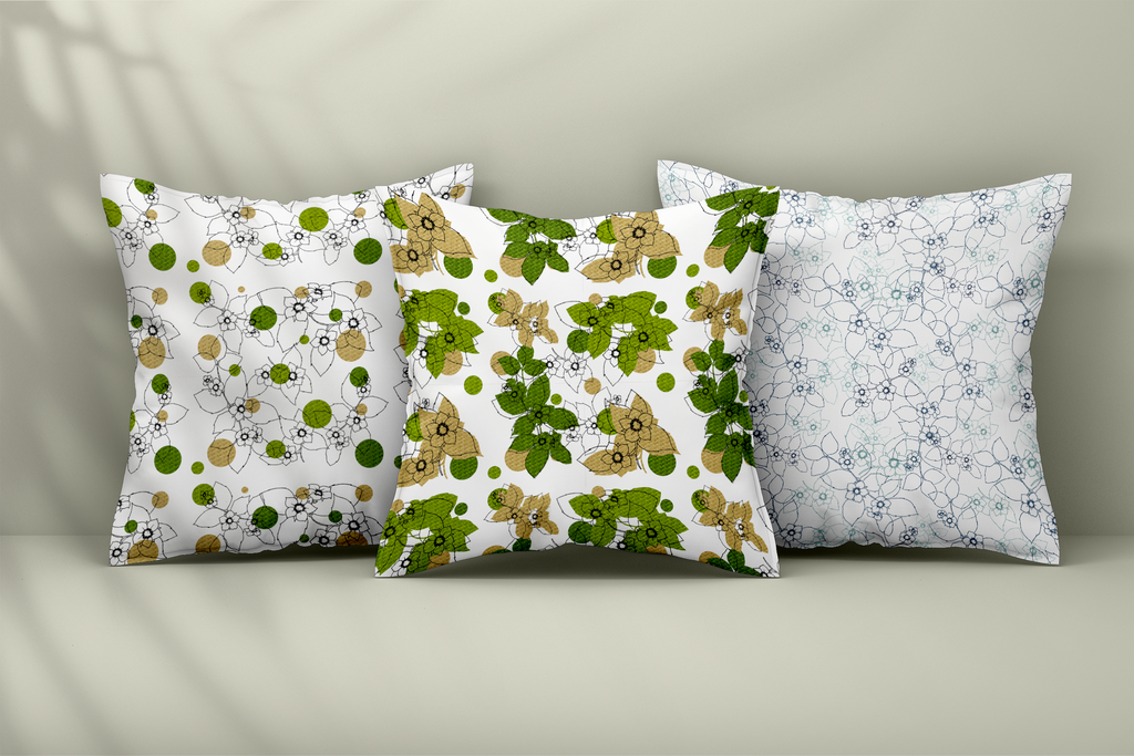 Modern Botanical Line Art Seamless Patterns | Minimalist Green & Gold Floral Digital Set | 300 DPI 12" x 12" | DIGITAL ONLY