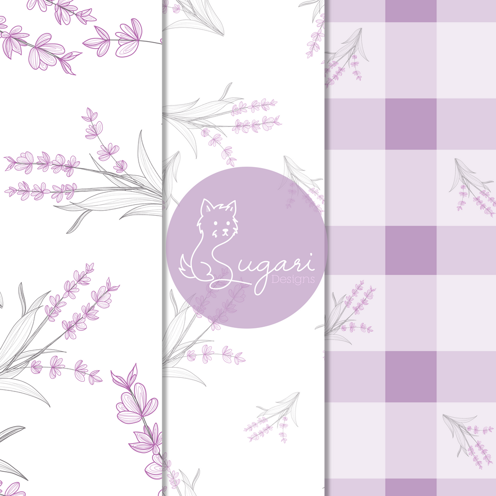 Lavender Floral Seamless Pattern Set | Purple Botanical Gingham | 300 DPI 12" x 12" | DIGITAL ONLY