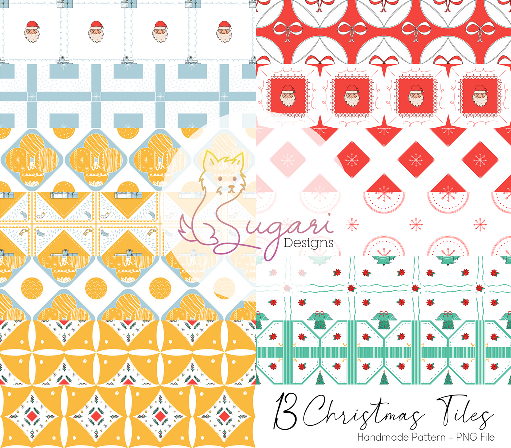 13 Hand-Drawn Square Christmas Tile Block Prints - 300 DPI PNG Flattened Files ugly Xmas sweater