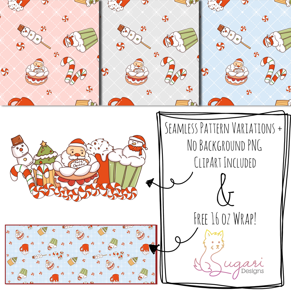 Christmas Dessert Seamless Patterns | Cute Holiday Sweets Clipart & Digital Paper | 300 DPI 12" x 12" | DIGITAL ONLY