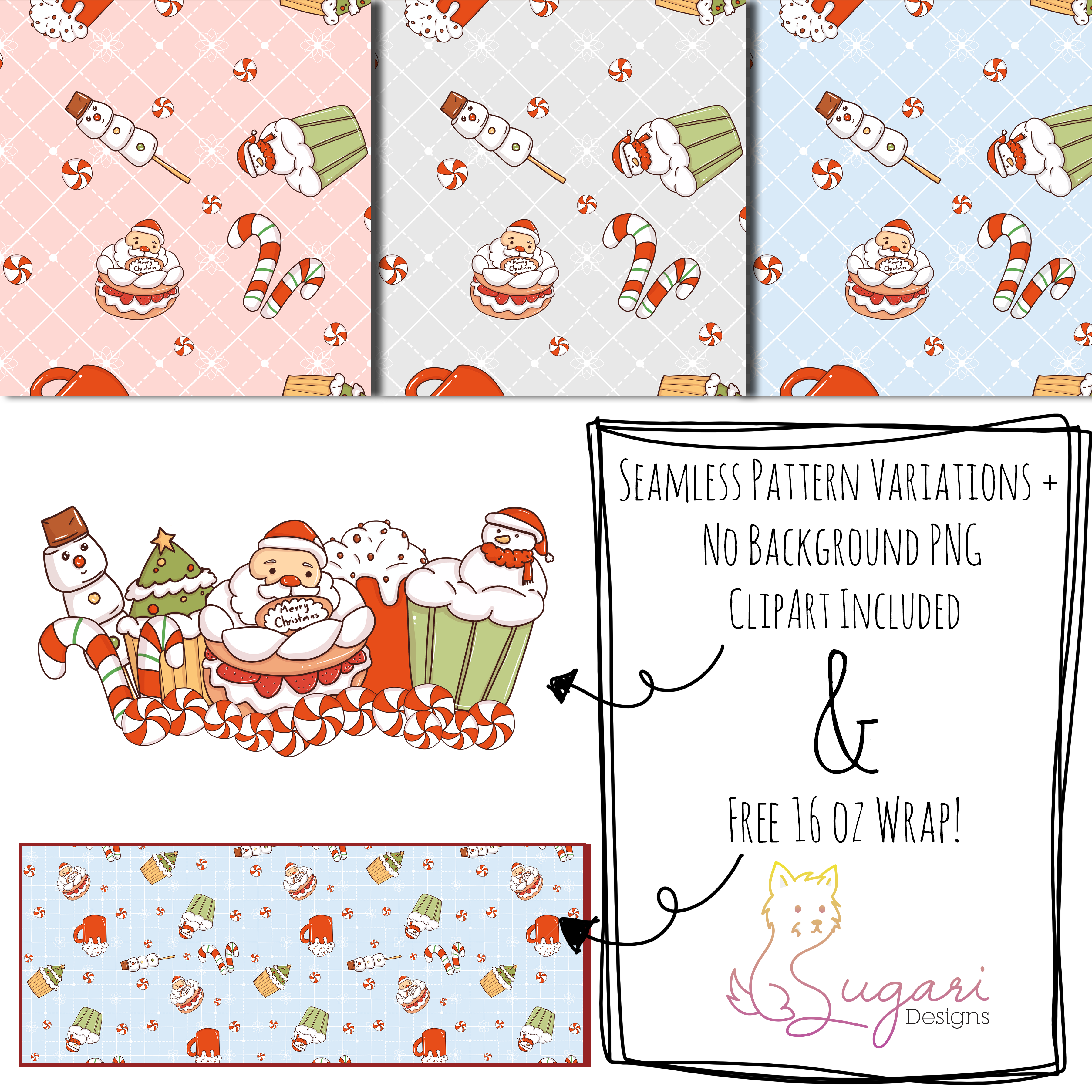 Christmas Dessert Seamless Patterns | Cute Holiday Sweets Clipart & Digital Paper | 300 DPI 12" x 12" | DIGITAL ONLY